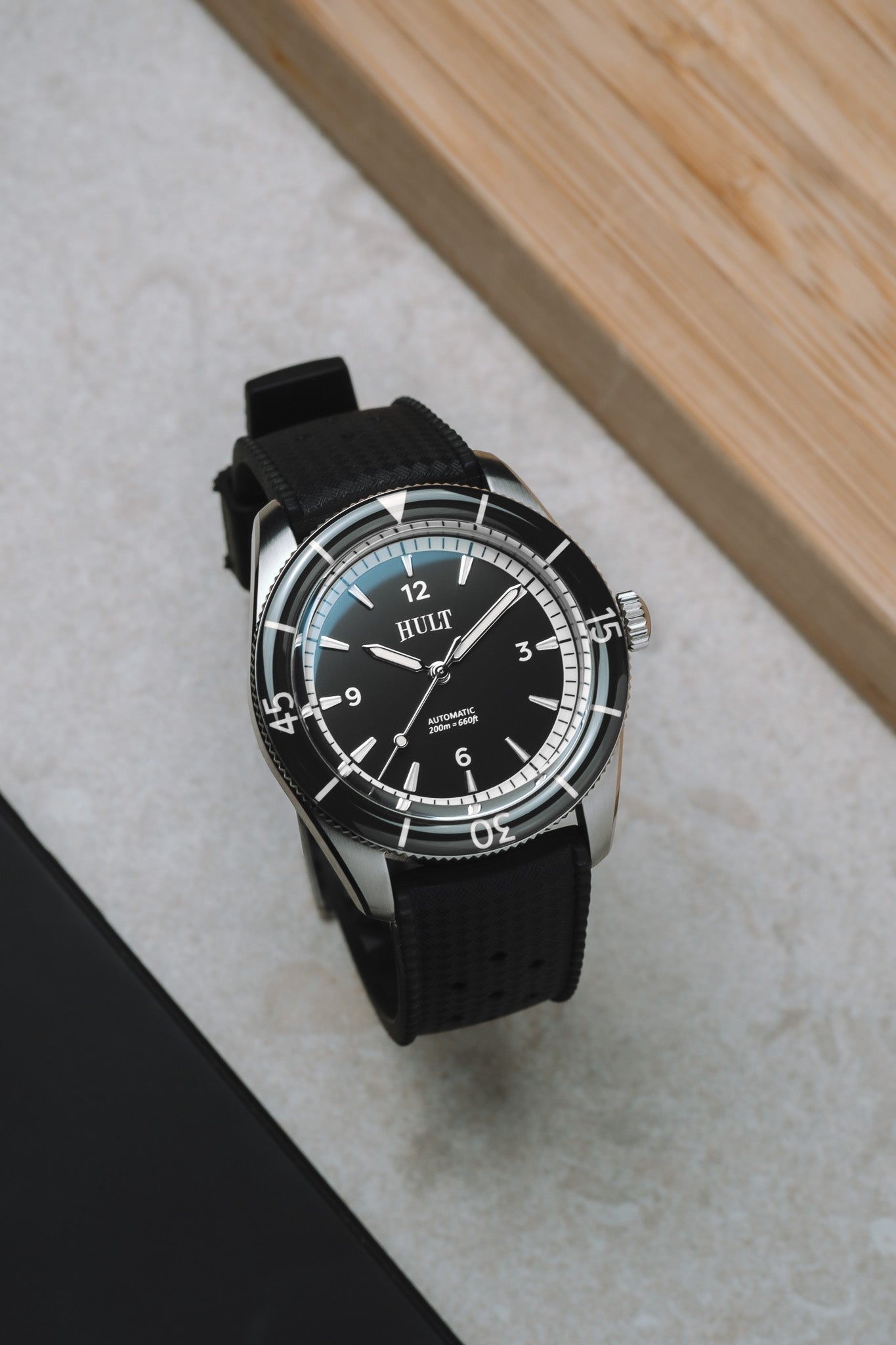 Aquatique Charcoal A 37mm vintage inspired Diver Watch Automatic Movement Hult Watch Company